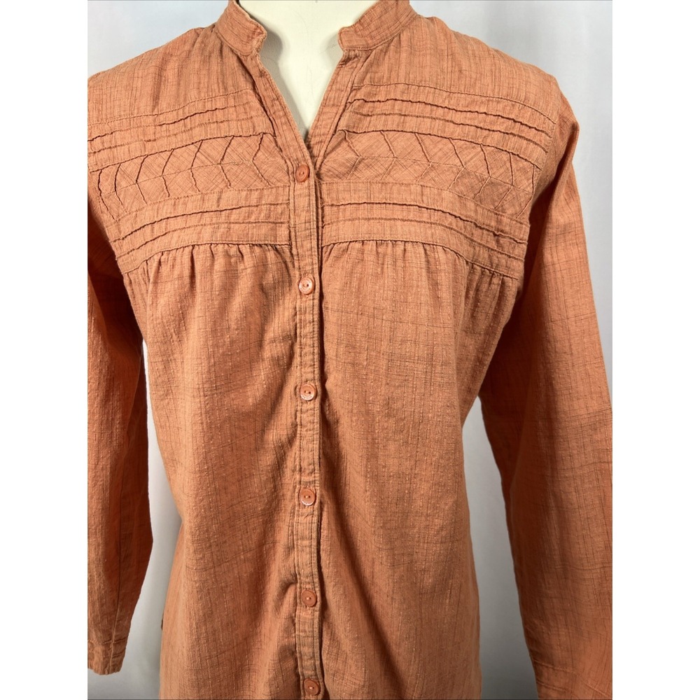 Woolrich 100% Cotton Rust Smock Button-Up Ranch Blouse Size Petite Medium